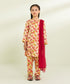 Kids East Girls Beige 3 Piece Embroidered Dobby Suit